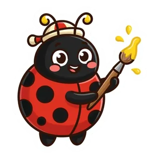 Dot, a ladybird painter flicking yellow paint