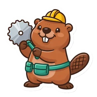 Rivet, a beaver in a hard hat holding a saw blade