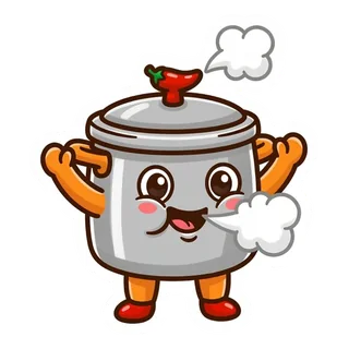 Tawa, a cheerful pressure cooker puffing steam